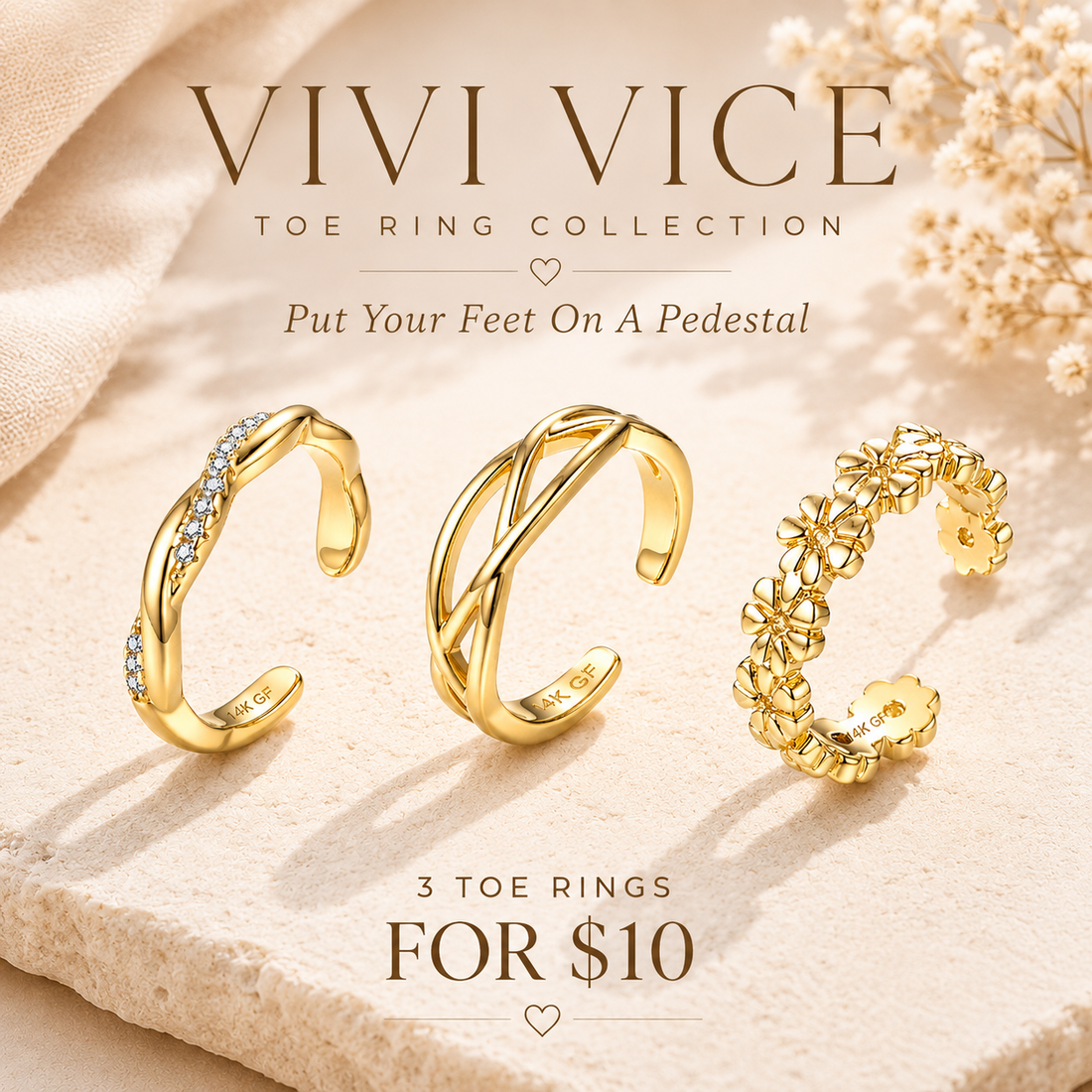 PFTrinkets Vivi Vice gold adjustable toe ring collection