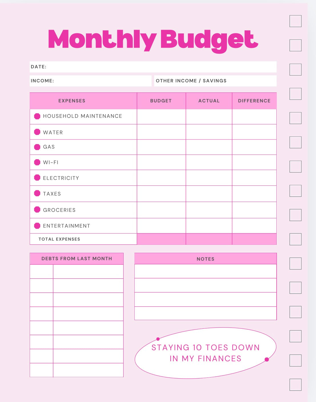 Stay 10 Toes Down™ Budget Planner